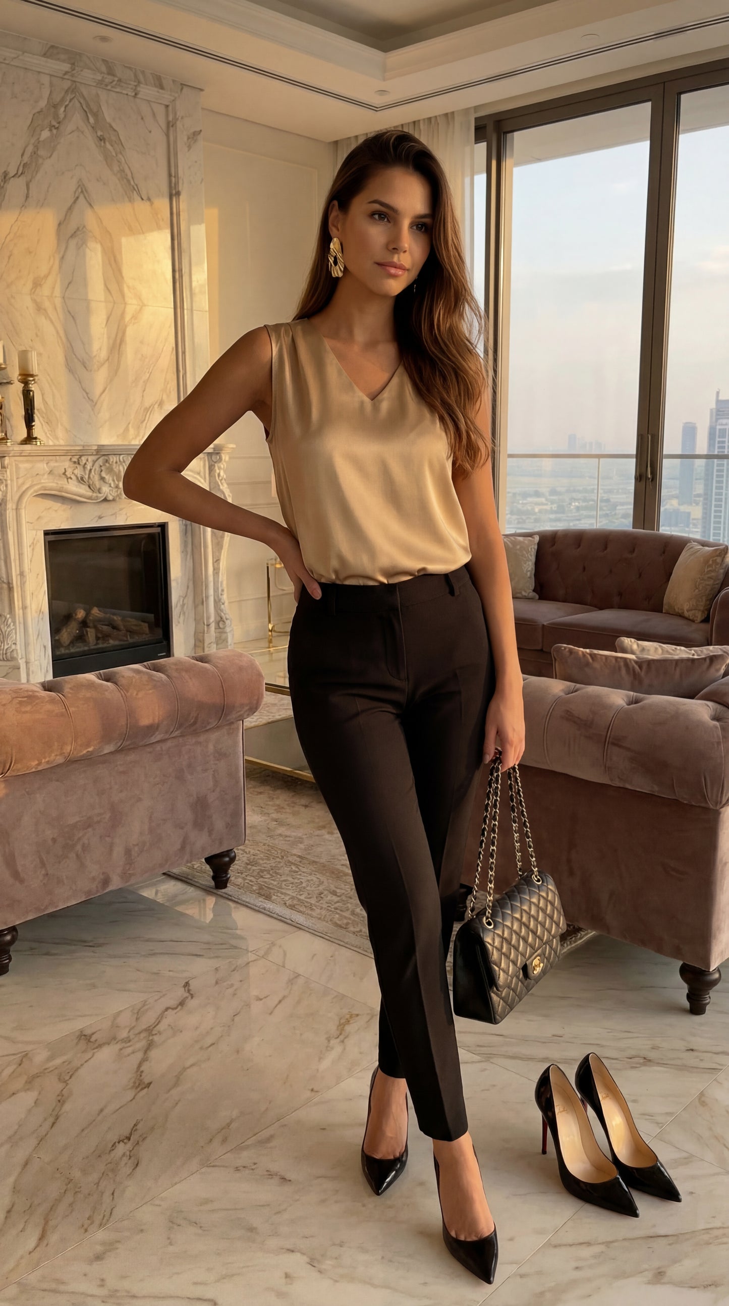 The Élan Satin Top - Elegant Sleeveless V-Neck Blouse